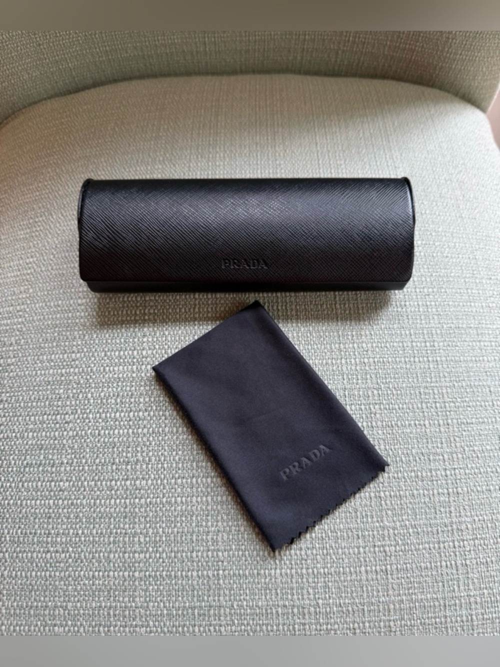 Prada Black Eyeglasses / Sunglasses Hard Case + Cleaning Cloth